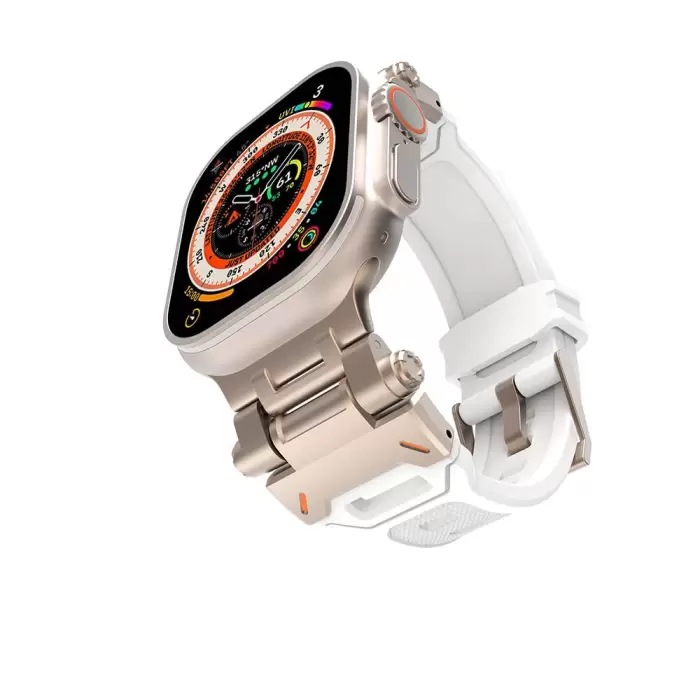 Apple Watch 46mm 10. Seri Kordon, Metal Başlıklı Silikon Kordon KRD-108