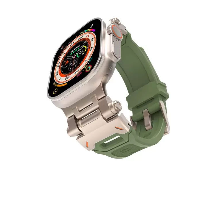 Apple Watch Ultra 49mm  KRD-108 Metal Başlıklı Silikon Kordon