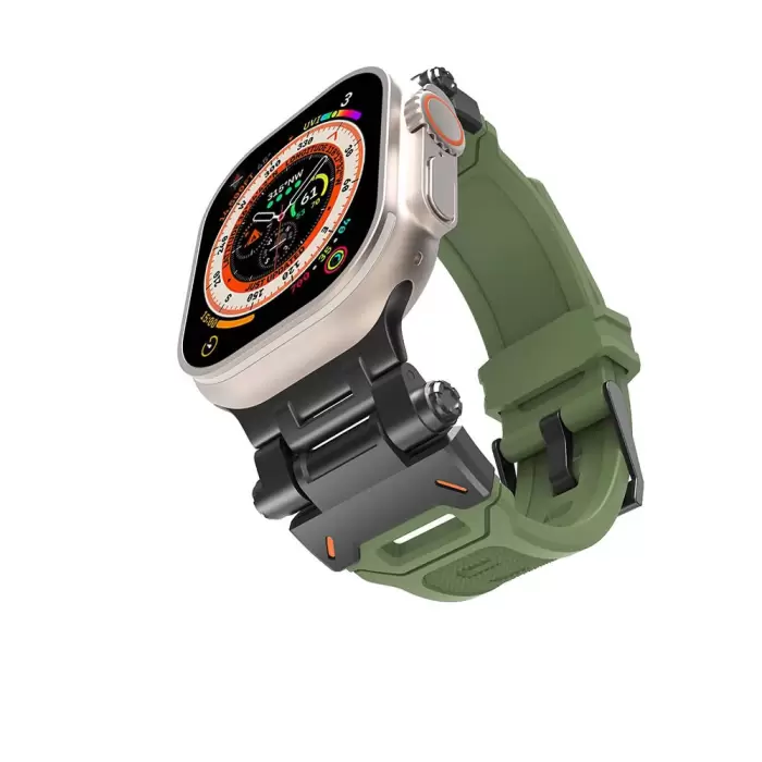 Apple Watch Ultra 49mm  KRD-108 Metal Başlıklı Silikon Kordon