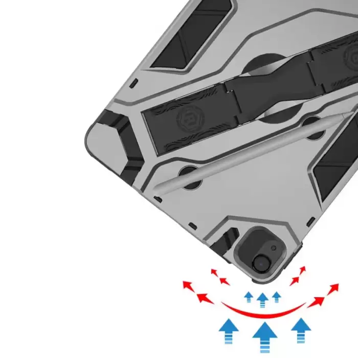 Apple iPad Air 11 2024 Uyumlu Defens Tablet Silikon Kılıf Tutacaklı Standlı 3in1 Arka Kapak Koruyucu