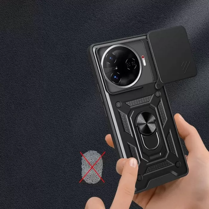 Tecno Camon 30 Pro 5g Kılıf Magnetik Standlı Kamera Korumalı Sürgülü Kapak Armor Vega