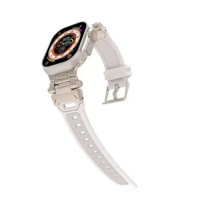 Apple Watch 46mm 10. Seri Kordon, Metal Başlıklı Silikon Kordon KRD-108