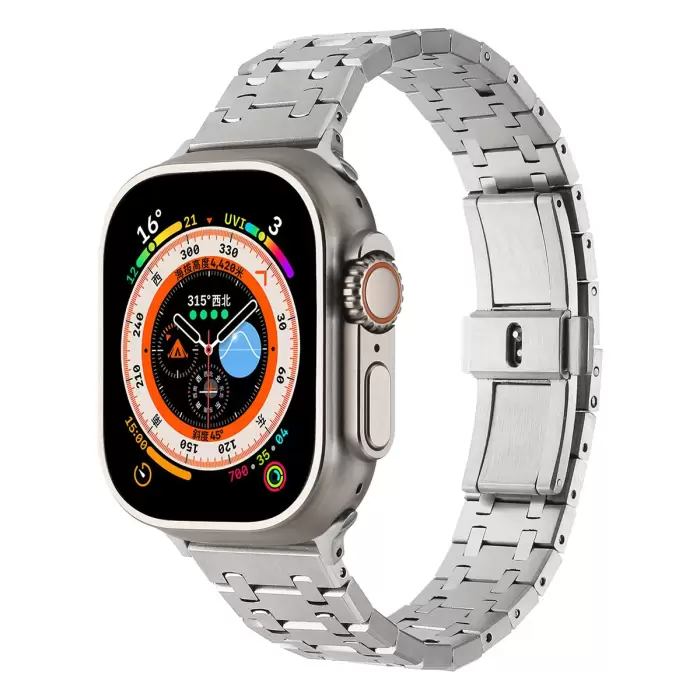 İnce Çelik Kordon Apple Watch 10. Nesil 46mm Otomatik Klipsli Şeritli KRD-83