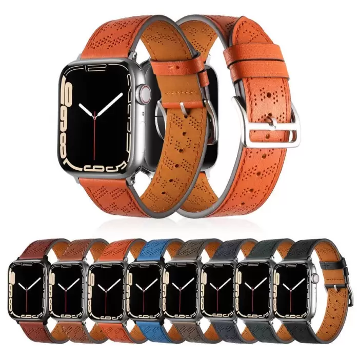 ​​​Apple Watch 46mm 10 Serisi Metal Tokalı Hermes Deri Kordon