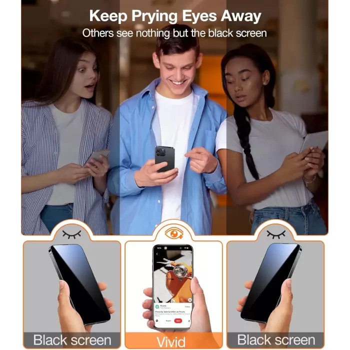 iPhone 15 Pro Hayalet New 5d Privacy Temizleme Kiti Ekran Koruyucu Temperli Gizli Cam