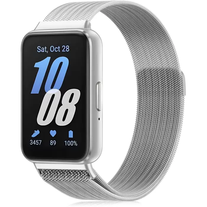 Samsung Galaxy Fit 3 Paslanmaz Hasır Metal Örgü İşlemeli Milano Loop Mıknatıslı Kordon