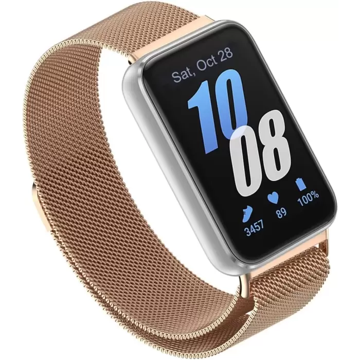 Samsung Galaxy Fit 3 Paslanmaz Hasır Metal Örgü İşlemeli Milano Loop Mıknatıslı Kordon