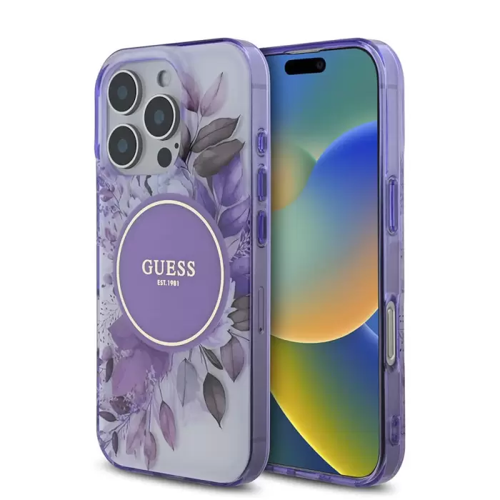 Apple İphone 16 Pro Guess Marka Lisanslı Magsafe Şarj  Flower Tonal Circle Kapak