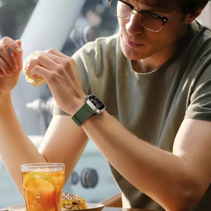 Apple Watch Ultra-Ultra 2 49mm Silikon Tırtıklı Kordon Siyah-Yeşil-Kahve-Turuncu Krd-122