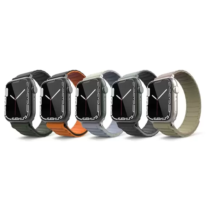 Apple Watch Ultra-Ultra 2 49mm Silikon Tırtıklı Kordon Siyah-Yeşil-Kahve-Turuncu Krd-122