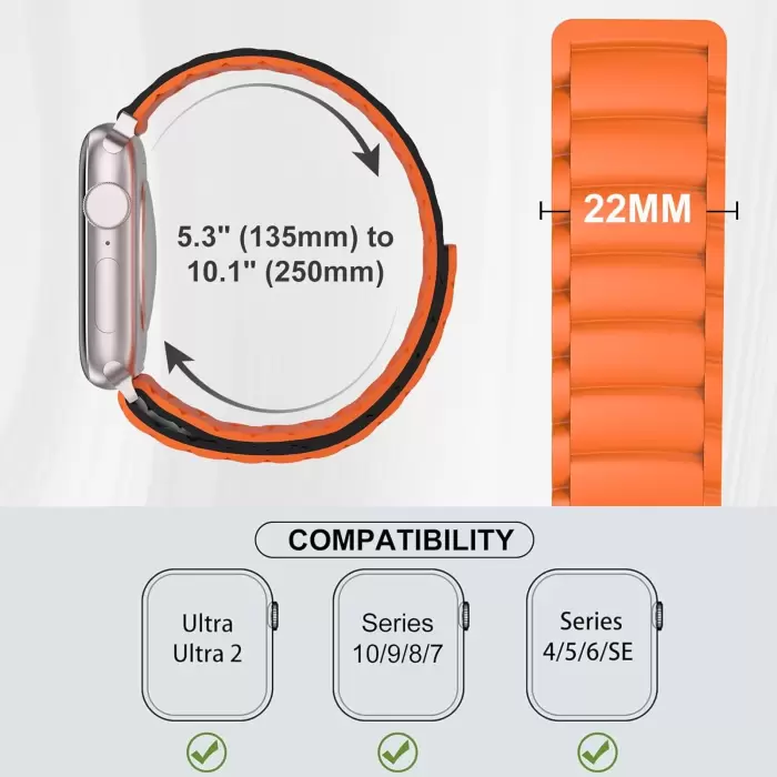 Apple Watch Ultra-Ultra 2 49mm Silikon Tırtıklı Kordon Siyah-Yeşil-Kahve-Turuncu Krd-122