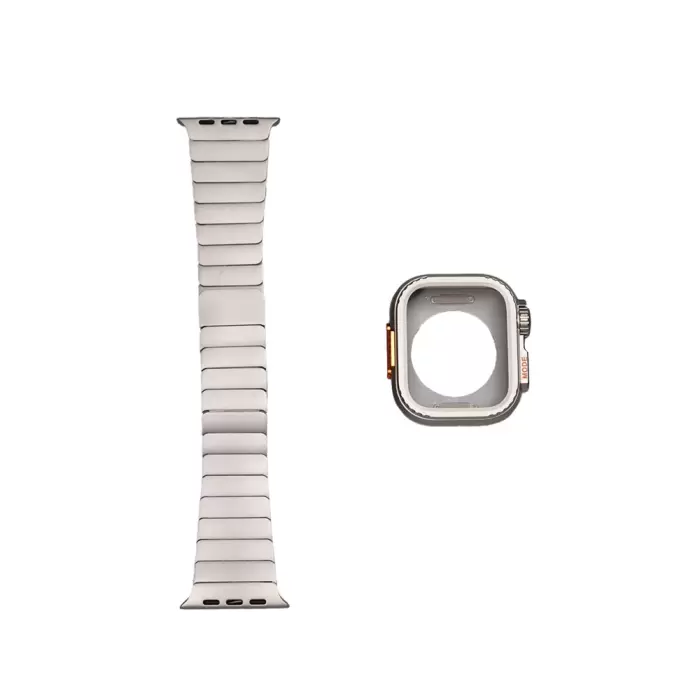 Apple Watch 7 45mm Sert Kasa Koruyuculu Metal Kordon Bilek Boyu Ayarlı Krd-126