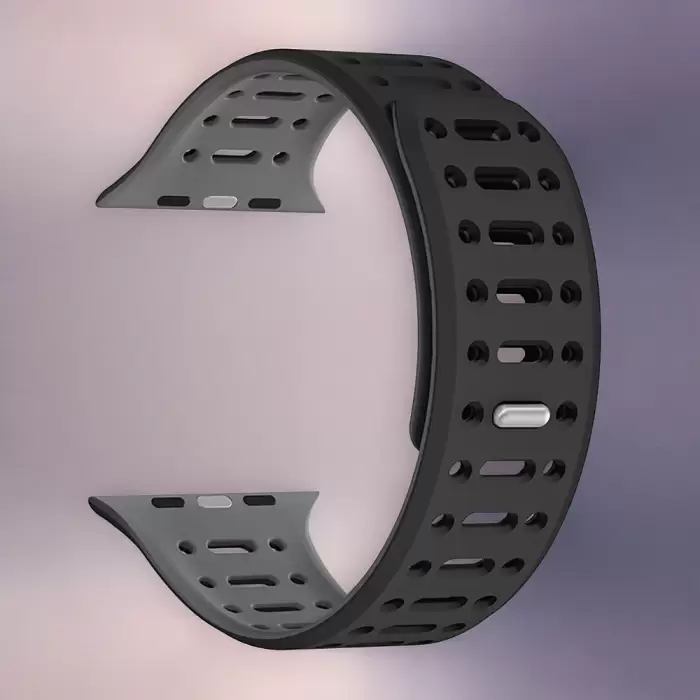 Apple Watch 10 46mm Çift Renk Moda Delikli Silikon Kordon Strap Kayış Krd-124