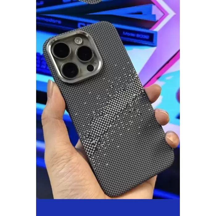 iPhone 16 Pro Max Karbon Fiber Metal Kamera Korumalı Kılıf İnce Sert Magsafe Arka Kapak Koruma Siyah Mor Kahve