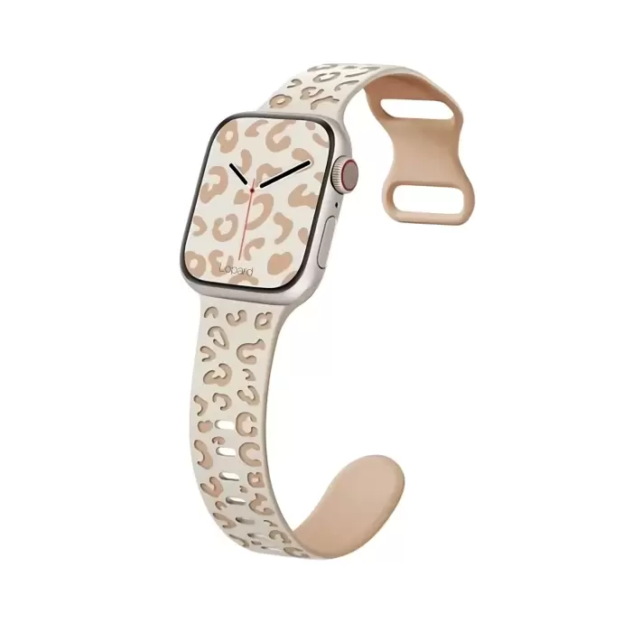 Apple Watch Seri 10 46mm Leopar Desenli İç Kabartmalı Yumuşak Silikon Kordon Ultra Uyumlu, 2/3/4/5/6/se/7/8/9