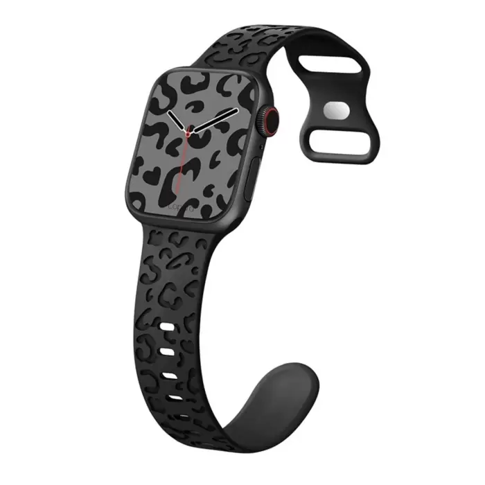 Apple Watch Seri 10 46mm Leopar Desenli İç Kabartmalı Yumuşak Silikon Kordon Ultra Uyumlu, 2/3/4/5/6/se/7/8/9