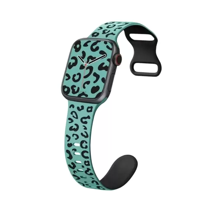 Apple Watch Seri 10 46mm Leopar Desenli İç Kabartmalı Yumuşak Silikon Kordon Ultra Uyumlu, 2/3/4/5/6/se/7/8/9