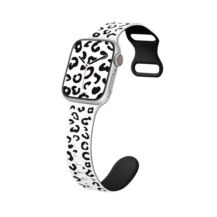 Apple Watch Seri 10 46mm Leopar Desenli İç Kabartmalı Yumuşak Silikon Kordon Ultra Uyumlu, 2/3/4/5/6/se/7/8/9