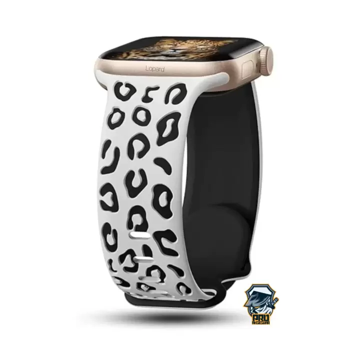 Apple Watch Seri 10 46mm Leopar Desenli İç Kabartmalı Yumuşak Silikon Kordon Ultra Uyumlu, 2/3/4/5/6/se/7/8/9