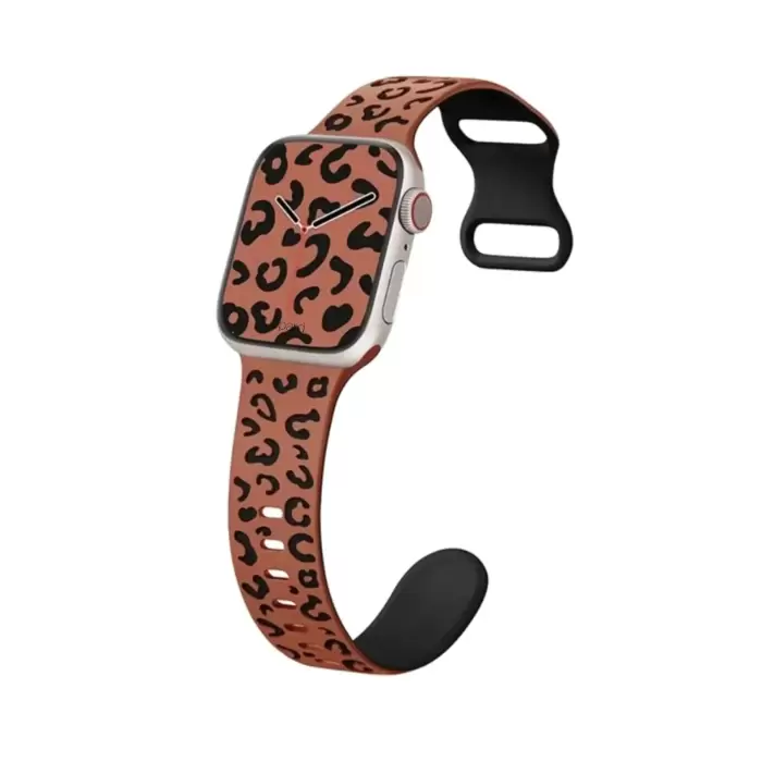 Apple Watch Seri 10 46mm Leopar Desenli İç Kabartmalı Yumuşak Silikon Kordon Ultra Uyumlu, 2/3/4/5/6/se/7/8/9