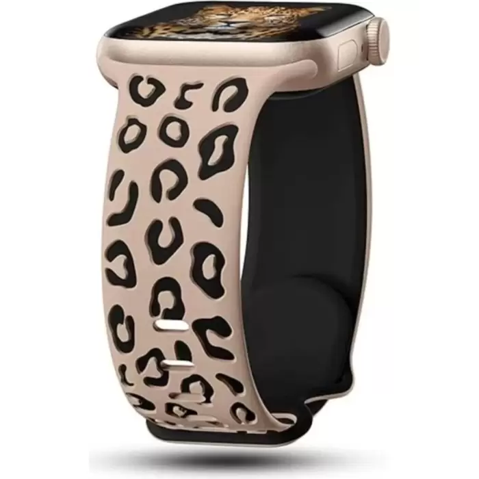 Apple Watch 10. Seri 42mm Leopar Desenli İç Kabartmalı Yumuşak Silikon Kordon Premium Kalite