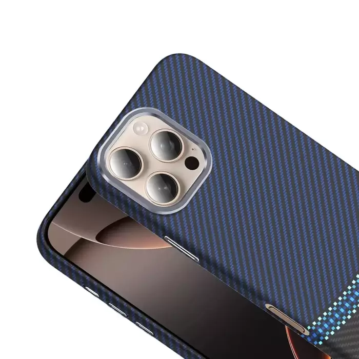 Apple İphone 16 Pro Kılıf Magsafe Şarj Karbon Fiber Görünümlü Hafif Sağlam Lopard Gros Kapak Telefon Kılıfı