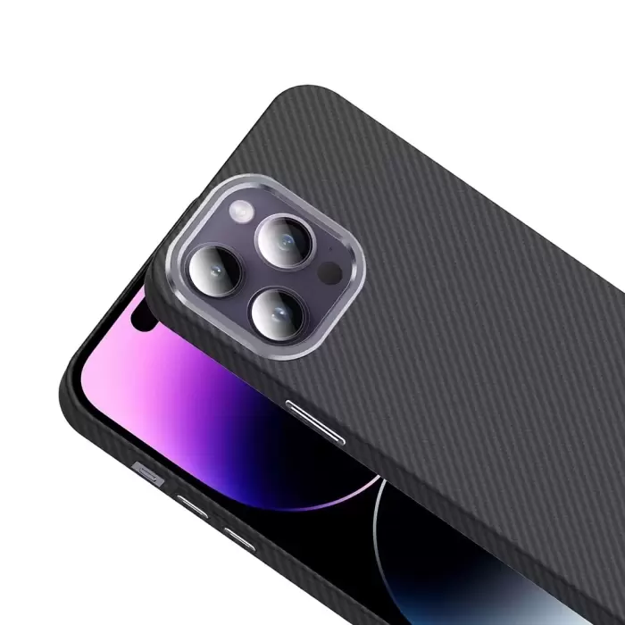 Apple İphone 14 Pro Max Kılıf Magsafe Şarj Karbon Fiber Görünümlü Hafif Sağlam Lopard Gros Kapak Telefon Kılıfı
