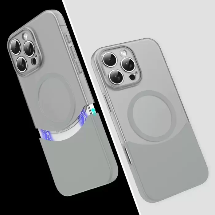 Apple İphone 16 Pro Max Kılıf Magsafe Şarj Duble 1.7mm Kapak Kart Bölmeli Lacivert Siyah Gri Renkleriyle