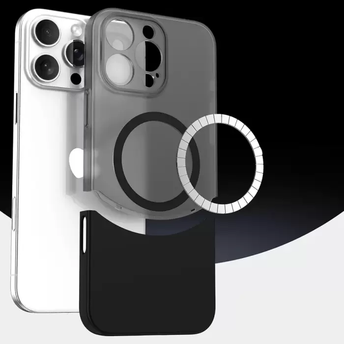 Apple İphone 16 Pro Max Kılıf Magsafe Şarj Duble 1.7mm Kapak Kart Bölmeli Lacivert Siyah Gri Renkleriyle