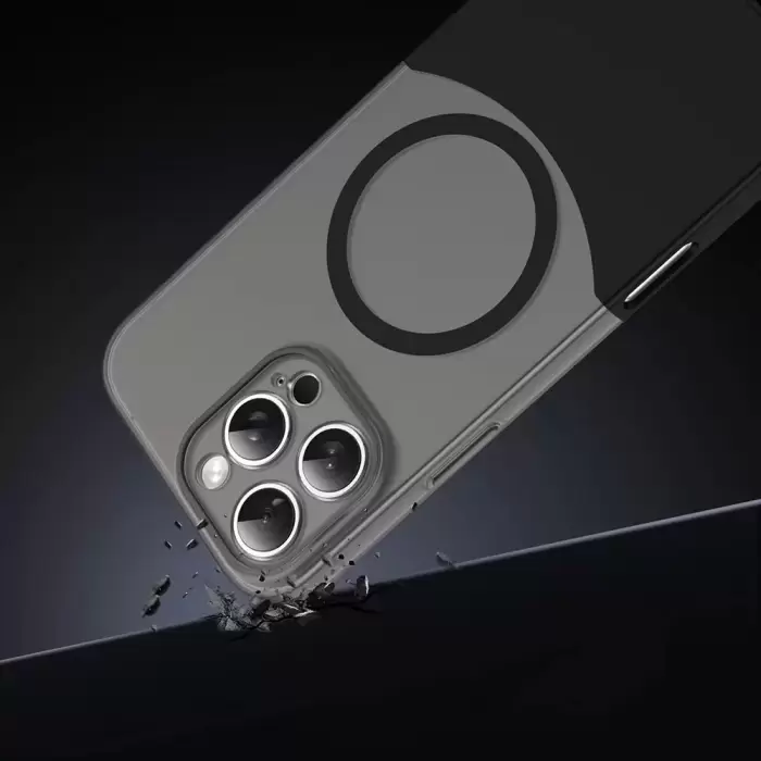 Apple İphone 16 Pro Kılıf Magsafe Şarj Duble 1.7mm Kapak Kart Bölmeli Lacivert Siyah Gri Renkleriyle