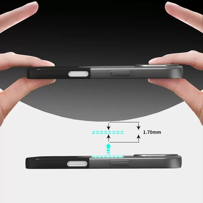 Apple İphone 16 Kılıf Magsafe Şarj Duble 1.7mm Kapak Kart Bölmeli Lacivert Siyah Gri Renkleriyle