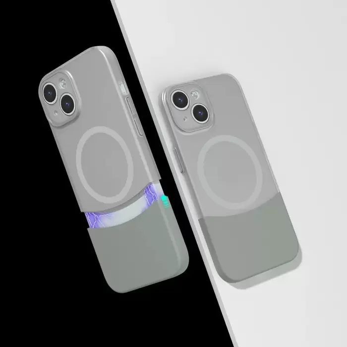 Apple İphone 14 Kılıf Magsafe Şarj Kartlıklı Mıknatıslı Duble 1.7mm Kapak Kart Bölmeli Lacivert Siyah Gri Renkleriyle