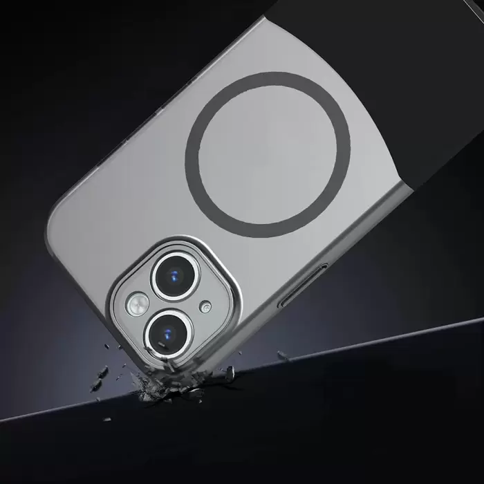 Apple İphone 14 Kılıf Magsafe Şarj Kartlıklı Mıknatıslı Duble 1.7mm Kapak Kart Bölmeli Lacivert Siyah Gri Renkleriyle