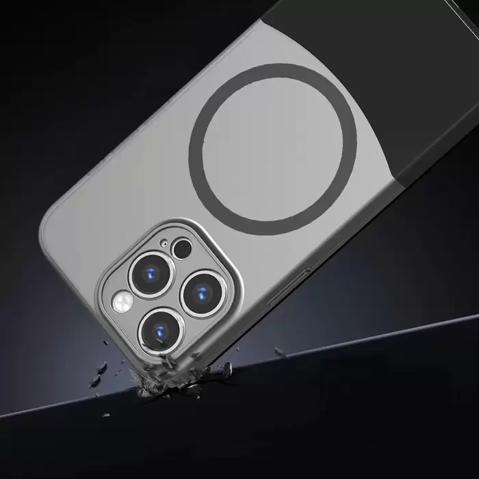 Apple İphone 14 Kılıf Magsafe Şarj Kartlıklı Mıknatıslı Duble 1.7mm Kapak Kart Bölmeli Lacivert Siyah Gri Renkleriyle