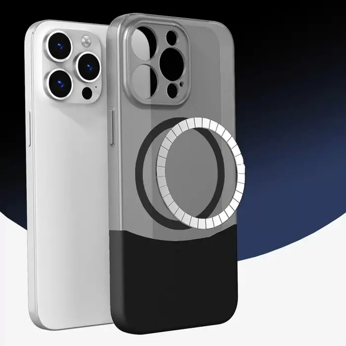 Apple İphone 13 Kılıf Magsafe Şarj Duble 1.7mm Kapak Kart Bölmeli Lacivert Siyah Gri Renkleriyle