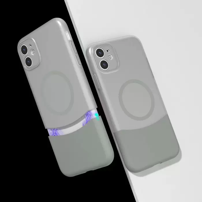 Apple İphone 11 Kılıf Magsafe Şarj Duble 1.7mm Kapak Kart Bölmeli Lacivert Siyah Gri Renkleriyle