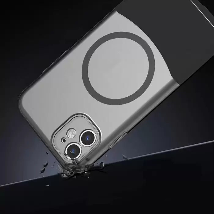 Apple İphone 11 Kılıf Magsafe Şarj Duble 1.7mm Kapak Kart Bölmeli Lacivert Siyah Gri Renkleriyle