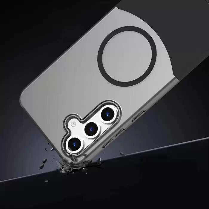 Samsung Galaxy S24 Fe Kılıf Magsafe Şarj Kartlıklı Mıknatıslı Duble 1.7mm Kapak Kart Bölmeli Lacivert Siyah Gri Renkleriyle