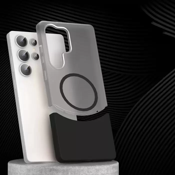Samsung Galaxy A26 Kılıf Magsafe Şarj Kartlıklı Mıknatıslı Duble 1.7mm Kapak Kart Bölmeli Lacivert Siyah Gri Renkleriyle