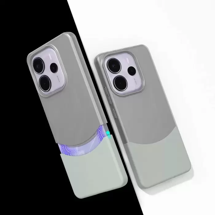 Xiaomi Redmi Note 14 5g Kılıf Magsafe Şarj Kartlıklı Mıknatıslı Duble 1.7mm Kapak Kart Bölmeli Lacivert Siyah Gri Renkleriyle