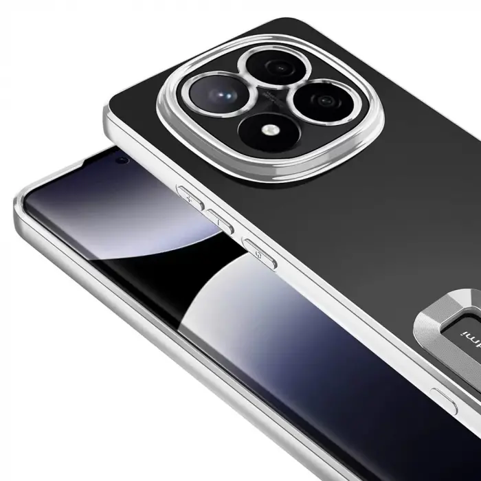 Xiaomi Poco X7 Kılıf Kamera Lens Korumalı Şeffaf Parlak Kenar Logo Açık Omega Kapak Mavi Siyah Gold Renk