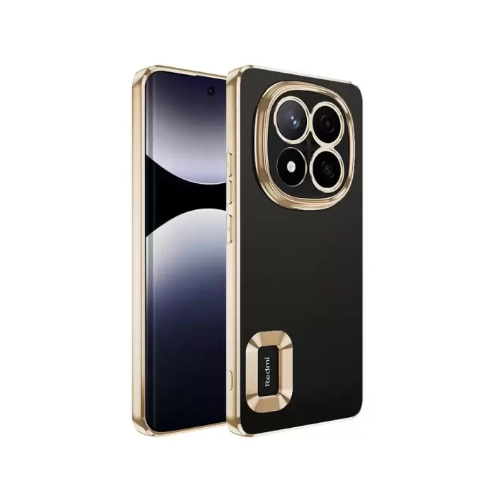 Xiaomi Redmi Note 14 Pro Plus Kılıf + Pet Ekran Koruyucu Set Kamera Lens Korumalı Şeffaf Parlak Kenar Logo Açık Omega Kapak Mavi Siyah Gold Renk