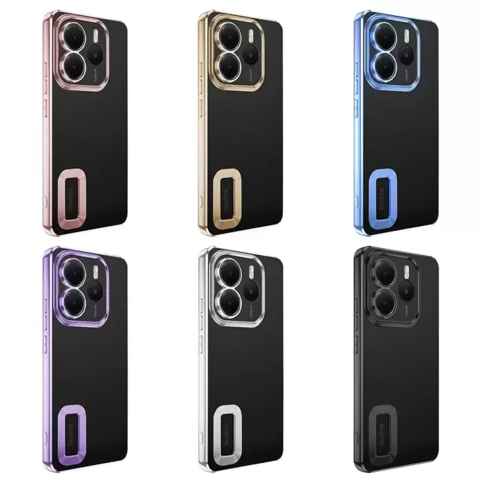 Xiaomi Redmi Note 14 5g Kılıf + 9h Ekran Koruyucu Set Kamera Lens Korumalı Şeffaf Parlak Kenar Logo Açık Omega Kapak Mavi Siyah Gold Renk