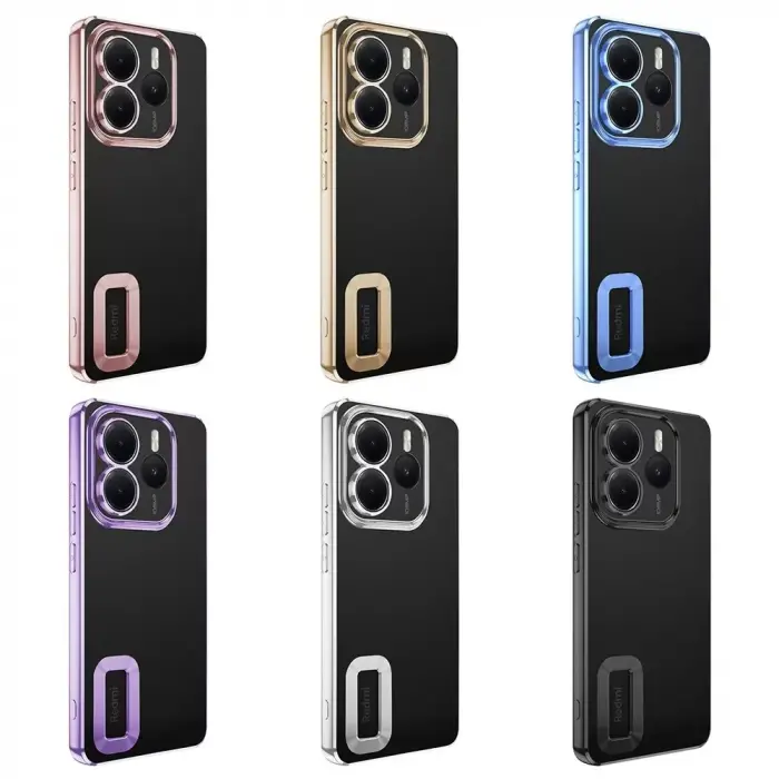 Xiaomi Redmi Note 14 5g Kılıf + 9h Ekran Koruyucu Set Kamera Lens Korumalı Şeffaf Parlak Kenar Logo Açık Omega Kapak Mavi Siyah Gold Renk