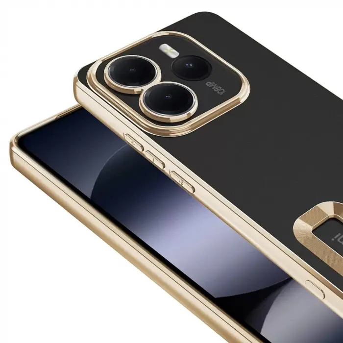 Xiaomi Redmi Note 14 5g Kılıf + 9h Ekran Koruyucu Set Kamera Lens Korumalı Şeffaf Parlak Kenar Logo Açık Omega Kapak Mavi Siyah Gold Renk
