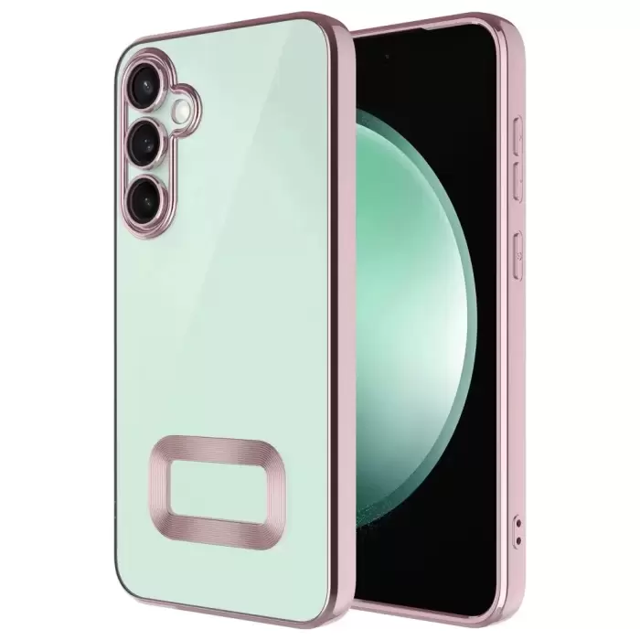 Samsung Galaxy A36 Kılıf + 9h Ekran Koruyucu Set Kamera Lens Korumalı Şeffaf Parlak Kenar Logo Açık Omega Kapak Mavi Siyah Gold Renk