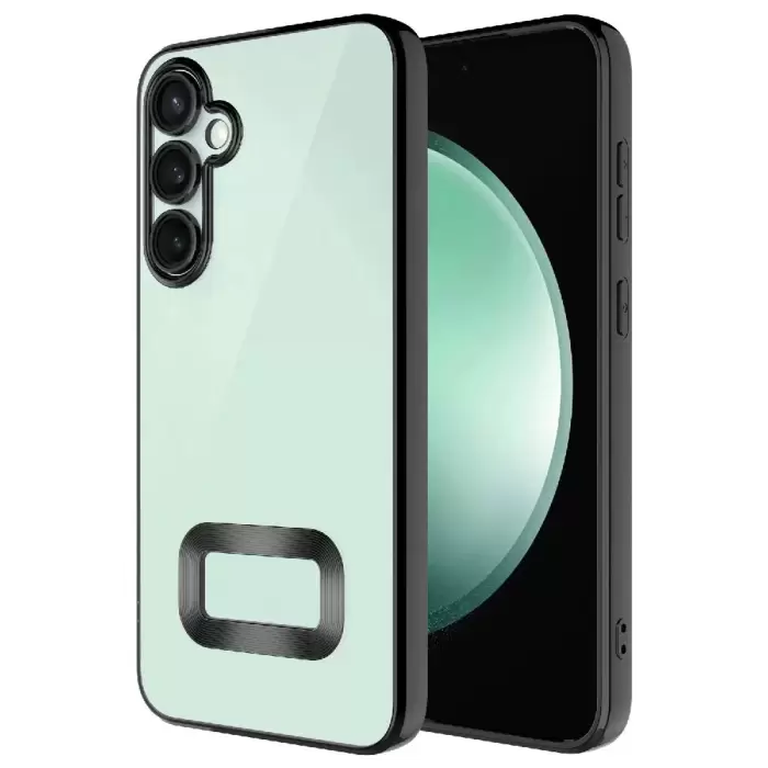 Samsung Galaxy A36 Kılıf + 9h Ekran Koruyucu Set Kamera Lens Korumalı Şeffaf Parlak Kenar Logo Açık Omega Kapak Mavi Siyah Gold Renk
