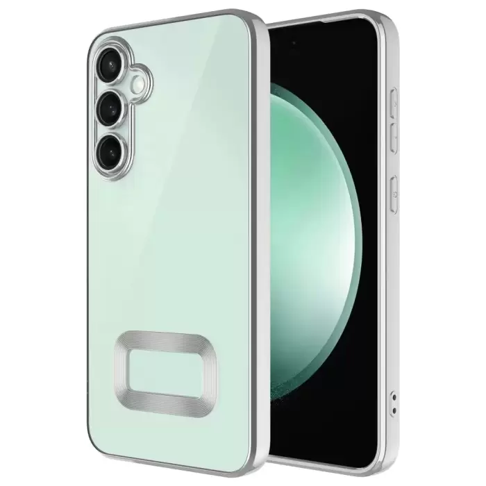 Samsung Galaxy A36 Kılıf + 9h Ekran Koruyucu Set Kamera Lens Korumalı Şeffaf Parlak Kenar Logo Açık Omega Kapak Mavi Siyah Gold Renk