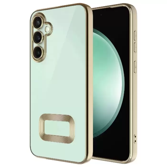 Samsung Galaxy A26 Kılıf + 9h Ekran Koruyucu Set Kamera Lens Korumalı Şeffaf Parlak Kenar Logo Açık Omega Kapak Mavi Siyah Gold Renk