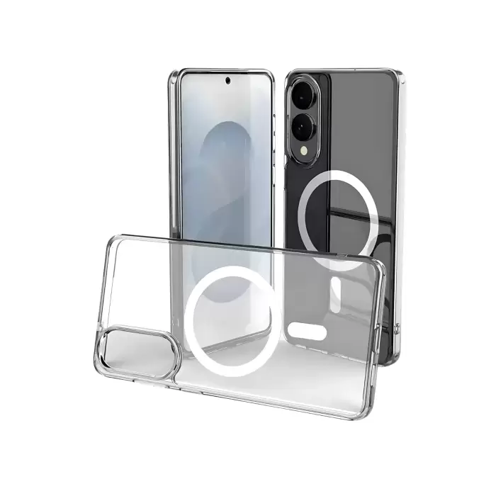 Samsung Galaxy S25 Edge Kılıf Kamera Korumalı Magsafe Sert Kristal Şeffaf Pc Lopard Porto Kapak